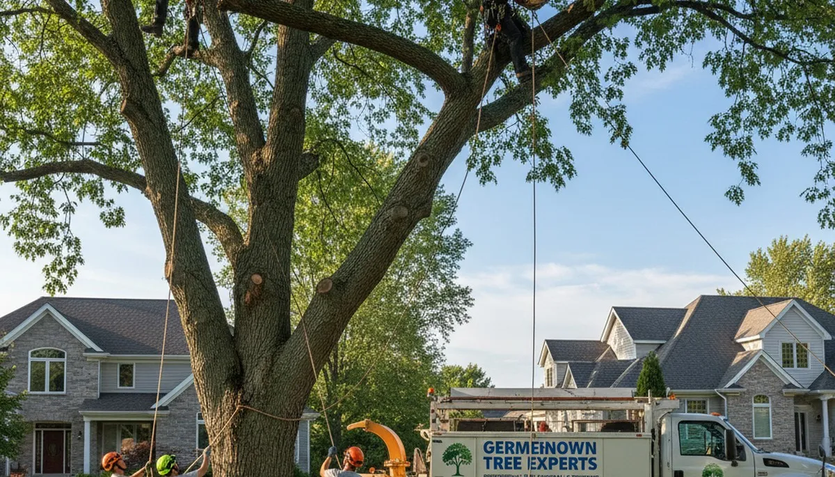 Professional tree removal service in Milwaukee WI safely clearing large oak trees