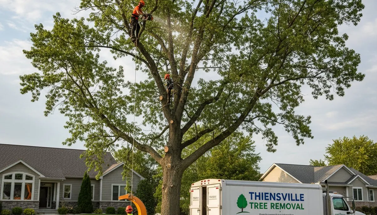 Professional tree removal service in Milwaukee WI safely clearing large oak trees